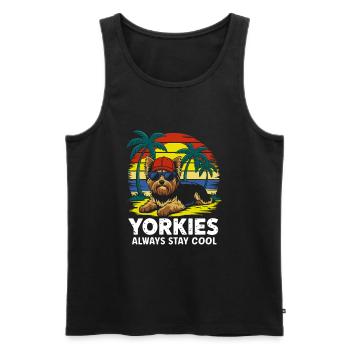 Cool Yorkie Yorkshire Terrier Under Palm Trees - Men's Premium Organic Tank Top - black - Front - Michal (187cm)