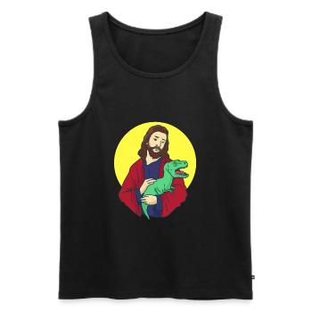 Jesus mit Dino im Arm - T-Rex und Christus - Männer Premium Bio Tank Top - Schwarz - Vorne - Michal (187cm)