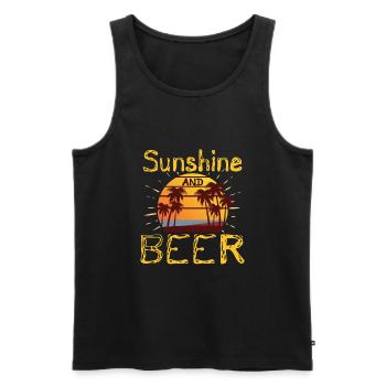 Cadeaux d’été Palmiers tropicaux Soleil et Bière - Débardeur bio Premium Homme - noir - Devant - Michal (187cm)