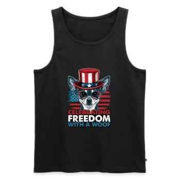 Chihuahua célèbre la liberté avec un woof - Débardeur bio Premium Homme - noir - Devant - Michal (187cm)