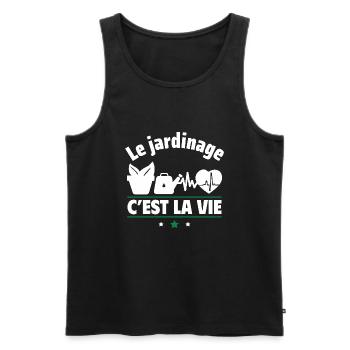 le jardinage c est la vie,jardinier,jardinière - Débardeur bio Premium Homme - noir - Devant - AI Model Male 178 light (178cm)