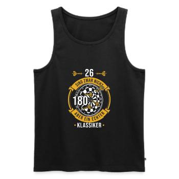 26 sind zwar keine 180 aber ein Klassiker Dart - Männer Premium Bio Tank Top - Schwarz - Vorne - AI Model Male 178 light (178cm)