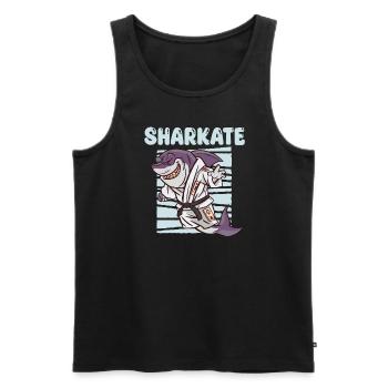 Sharkate Lustiger Karate-haifisch - Männer Premium Bio Tank Top - Schwarz - Vorne - Michal (187cm)