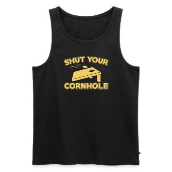 Schliesse Dein Cornhole - Männer Premium Bio Tank Top - Schwarz - Vorne - AI Model Male 178 light (178cm)