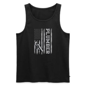 Plumber USA - Men's Premium Organic Tank Top - black - Front - AI Model Male 178 light (178cm)