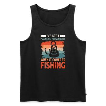 Lustiger Magnet Fischen Spruch - Männer Premium Bio Tank Top - Schwarz - Vorne - AI Model Male 178 light (178cm)