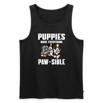 Drôles d’amoureux des chiots Jeux de mots - Débardeur bio Premium Homme - noir - Devant - Michal (187cm)