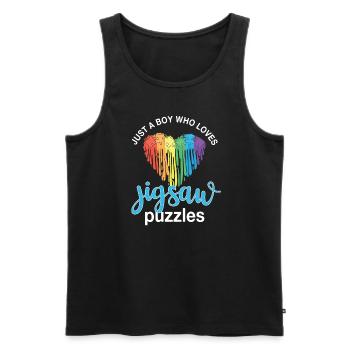 Juste un garçon qui aime les puzzles - Débardeur bio Premium Homme - noir - Devant - Michal (187cm)