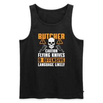 Funny butcher saying - Men's Premium Organic Tank Top - black - Front - AI Model Male 178 light (178cm)