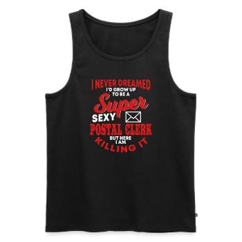 Funny postal worker shirt - Men's Premium Organic Tank Top - black - Front - AI Model Male 178 light (178cm)