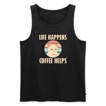 Das Leben Passiert, Kaffee Hilft Der - Männer Premium Bio Tank Top - Schwarz - Vorne - AI Model Male 178 light (178cm)