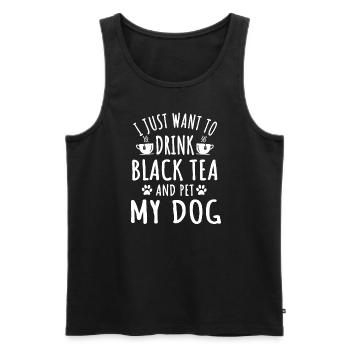 Drôle de citation d’amoureux du thé noir et des chiens - Débardeur bio Premium Homme - noir - Devant - Michal (187cm)