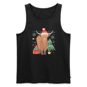 Costume de Noël de vache des Highlands écossais - Débardeur bio Premium Homme - noir - Devant - Michal (187cm)