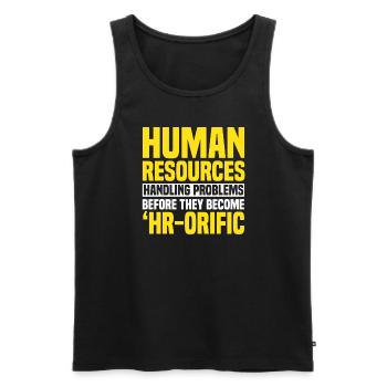 Funny word game Human Resources - Men's Premium Organic Tank Top - black - Front - AI Model Male 178 light (178cm)
