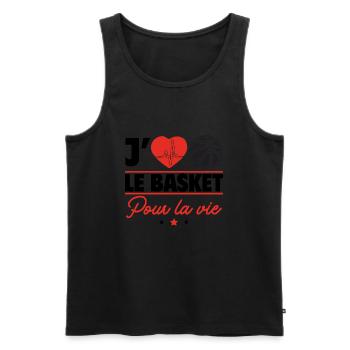 J’aime le basket pour la vie,Basketball,Basket - Débardeur bio Premium Homme - noir - Devant - Michal (187cm)
