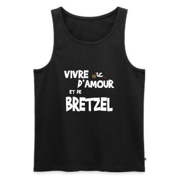 Amour et bretzel - Cadeau humour alsacien - Débardeur bio Premium Homme - noir - Devant - Michal (187cm)