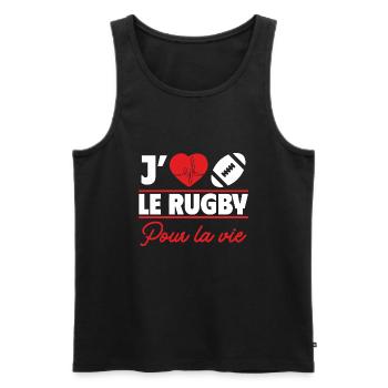 e rugby, c’est la vie,Cadeau Rugby,Rugbyman - Débardeur bio Premium Homme - noir - Devant - Michal (187cm)