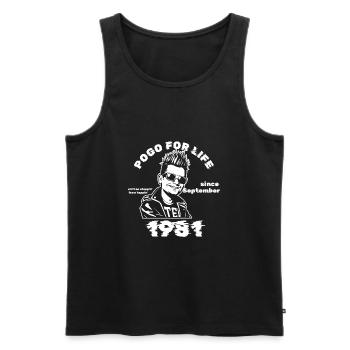 44. Birthday Pogo for life since 09/1981 - Men's Premium Organic Tank Top - black - Front - AI Model Male 178 light (178cm)