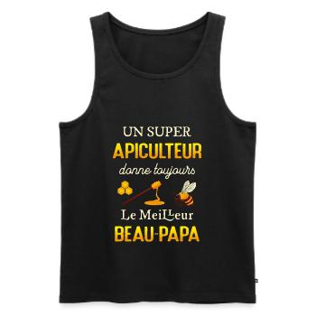 Super beau-papa Apiculteur Cadeau Fete Des Peres - Débardeur bio Premium Homme - noir - Devant - AI Model Male 178 light (178cm)