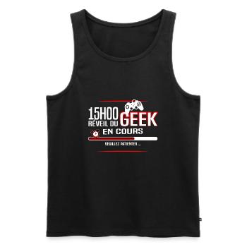 Geek gamer et réveil - Débardeur bio Premium Homme - noir - Devant - Michal (187cm)