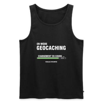 "En mode geocaching" T-shirt humour - Débardeur bio Premium Homme - noir - Devant - Michal (187cm)