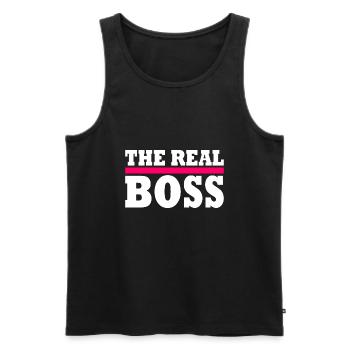 The real boss - Débardeur bio Premium Homme - noir - Devant - AI Model Male 178 light (178cm)