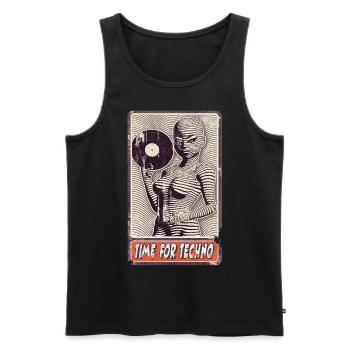 Alienfrau DJ with vinyl record for music lovers. - Men's Premium Organic Tank Top - black - Front - AI Model Male 178 light (178cm)