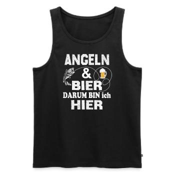 Angeln und Bier darum bin ich hier - Männer Premium Bio Tank Top - Schwarz - Vorne - Michal (187cm)