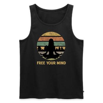 Free Your Mind – Meditation Design in Retro Style - Men's Premium Organic Tank Top - black - Front - AI Model Male 178 light (178cm)