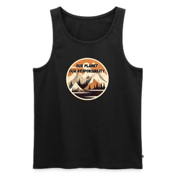 Retro Natur T-Shirt: Unsere Erde, Unsere Verantwor - Männer Premium Bio Tank Top - Schwarz - Vorne - AI Model Male 178 light (178cm)