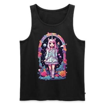 Gothic Kawaii Chibi Unicorn Anime eGirl Style - Men's Premium Organic Tank Top - black - Front - AI Model Male 178 light (178cm)