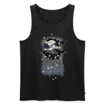 Halloween, Forêt, Corbeaux, Lune, Mystique, Nature, Oiseaux - Débardeur bio Premium Homme - noir - Devant - Michal (187cm)