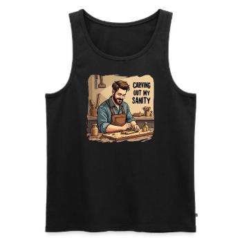 Holzarbeit Woodworking Carving out my Sanity - Men's Premium Organic Tank Top - black - Front - AI Model Male 178 light (178cm)