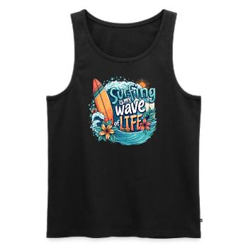 Le surf est ma vague de vie – Surfer & Ocean - Débardeur bio Premium Homme - noir - Devant - AI Model Male 178 light (178cm)