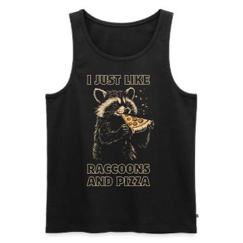Raton laveur mangeant de la pizza - Débardeur bio Premium Homme - noir - Devant - Michal (187cm)