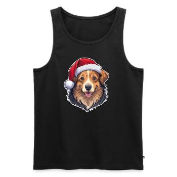 10 chien mignon Père Noël avec chapeau - Débardeur bio Premium Homme - noir - Devant - Michal (187cm)