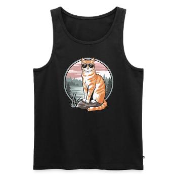 Tabby Orange Cat With Sunglasses - Men's Premium Organic Tank Top - black - Front - AI Model Male 178 light (178cm)