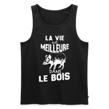 La Belle Vie D'un Homme Chasseur Dans Le Bois - Débardeur bio Premium Homme - noir - Devant - Michal (187cm)
