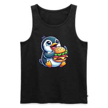Skurriler Pinguin mit Hamburger lustig Chibi - Männer Premium Bio Tank Top - Schwarz - Vorne - AI Model Male 178 light (178cm)