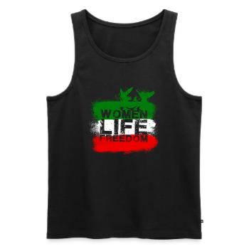 woman life freedom, friede,iran,flagge - Männer Premium Bio Tank Top - Schwarz - Vorne - Michal (187cm)