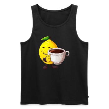 Citrus Coffee Time: Kawaii Lemon apprécie le - Débardeur bio Premium Homme - noir - Devant - AI Model Male 178 light (178cm)