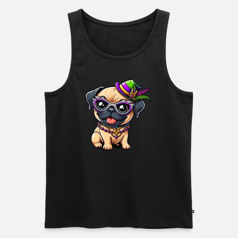Mardi Gras Pug Comic Style - Men's Premium Organic Tank Top - black
