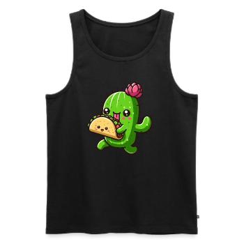 Conception de bande dessinée de tacos de cactus mignon - Débardeur bio Premium Homme - noir - Devant - Michal (187cm)