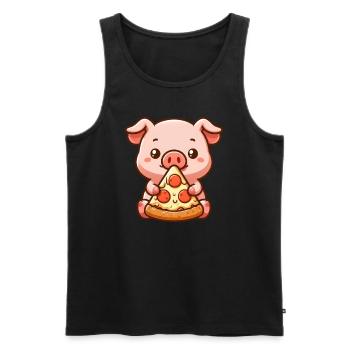 Funny Pig Pizza Farmer Cartoon - Men's Premium Organic Tank Top - black - Front - AI Model Male 178 light (178cm)