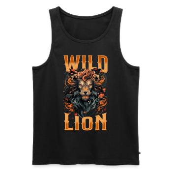 lion, tête de lion, fort, sauvage, fierté, courageux, royal, - Débardeur bio Premium Homme - noir - Devant - AI Model Male 178 light (178cm)
