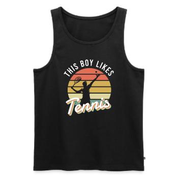 Un garçon aime jouer au tennis, au tennis, au - Débardeur bio Premium Homme - noir - Devant - Michal (187cm)