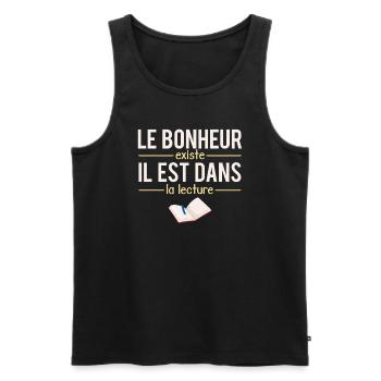 Le Bonheur Existe il Est Dans La Lecture Humour - Débardeur bio Premium Homme - noir - Devant - Michal (187cm)
