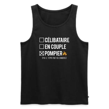 Célibataire En Couple Pompier Métier Humour - Débardeur bio Premium Homme - noir - Devant - AI Model Male 178 light (178cm)