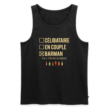 Célibataire En Couple Blague Barman Humour - Débardeur bio Premium Homme - noir - Devant - Michal (187cm)