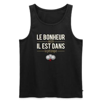 Le Bonheur Existe Pétanque Bouliste Humour - Débardeur bio Premium Homme - noir - Devant - Michal (187cm)